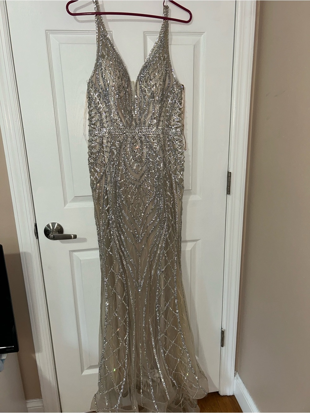 Beaded V-Neck Champagne Prom Dress